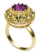 14k żółte złoto Ametyst Pierścionek Klasyczny Vintage vrc059y